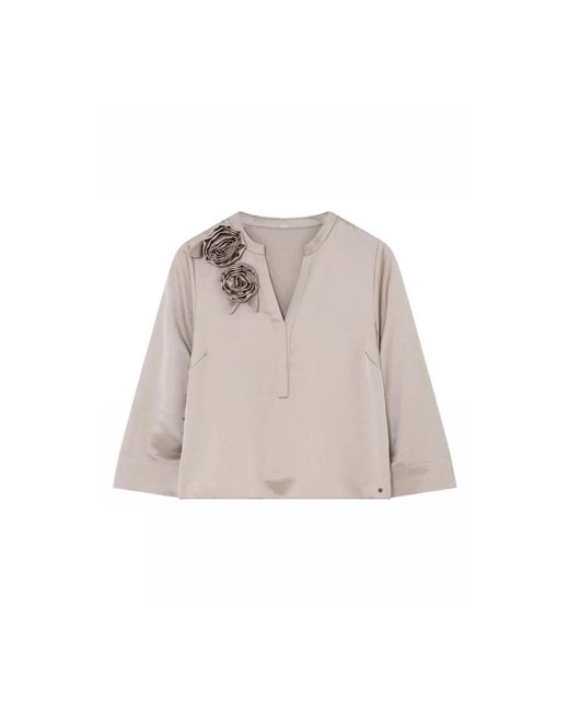GUSTAV Natural Bluse Mit Blumenmuster Und V-Ausschnitt