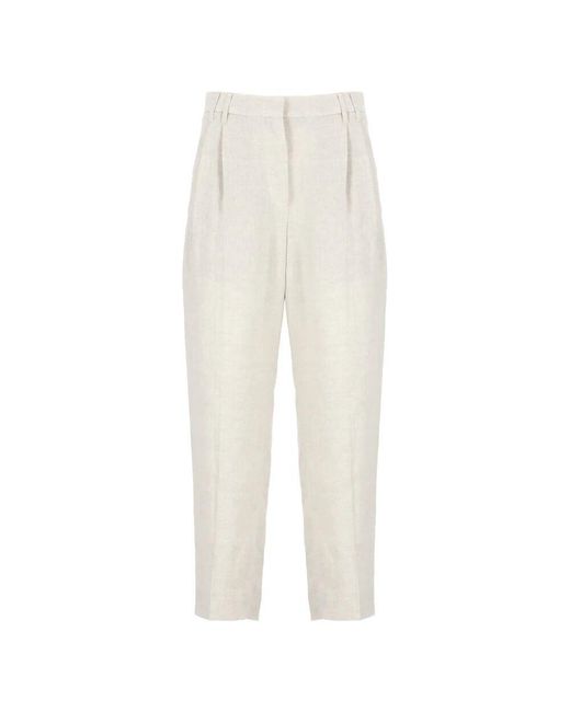 Brunello Cucinelli White Hose eleganter stil, leinenhose mit lurex-details