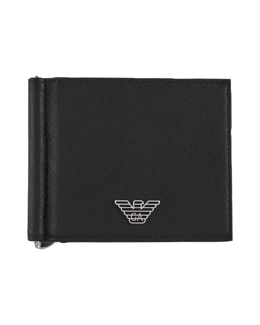 Armani Accessoires ,Zwart ,Leer Compacte Geregenereerde Leren Kaarthouder Met Clip in het Black voor heren