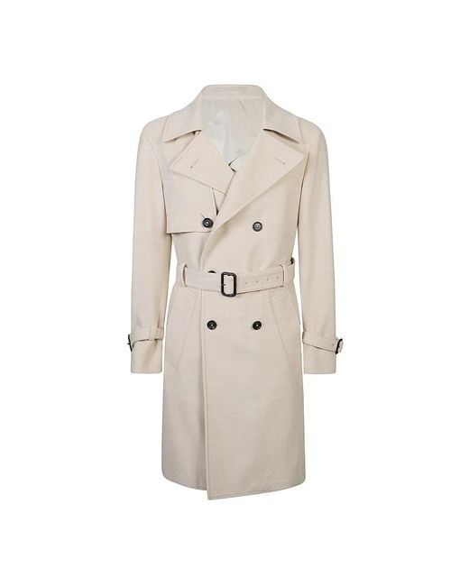 Eleventy Jassen ,Wol Double-Breasted Belted Coat in het Natural voor heren