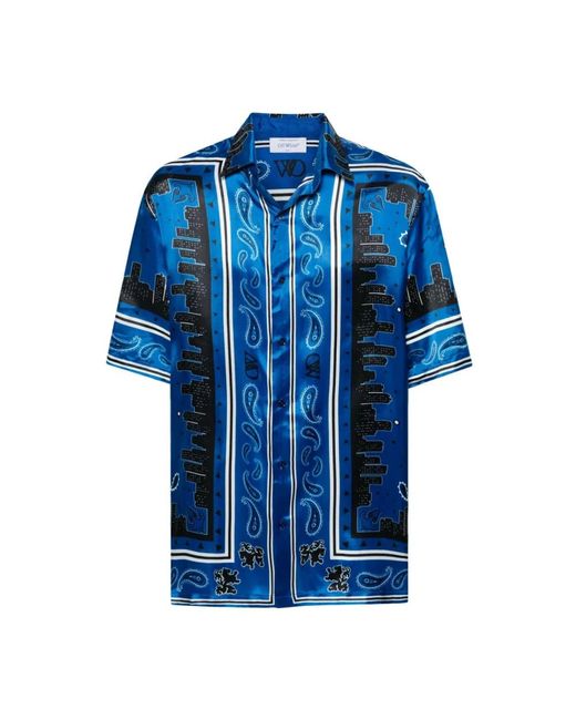 Off-White c/o Virgil Abloh Blue Off- Bandana Bowling Shirt for men