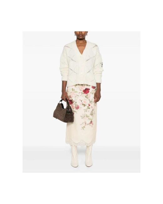 Ermanno Scervino Truien & Vesten ,Wit ,Wol Alpaca- En Merinowolmix Cardigan Met Ruitpatroon En Microkristallen Logo in het White