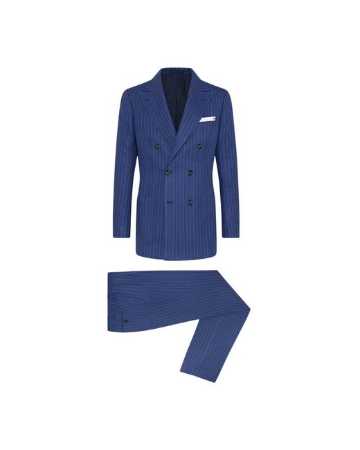 Kiton Kostuums ,Blauw ,Linnen Nadelstreep Double-Breasted Kasjmier Linnen Pak in het Blue voor heren