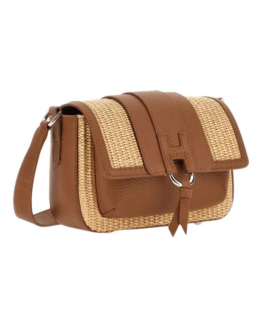 Hogan Brown Flap Bag Raffia