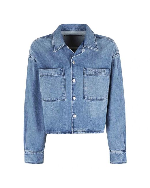 Alexander Wang Jassen ,Blauw ,Katoen Cropped Lange Mouw Shirt in het Blue