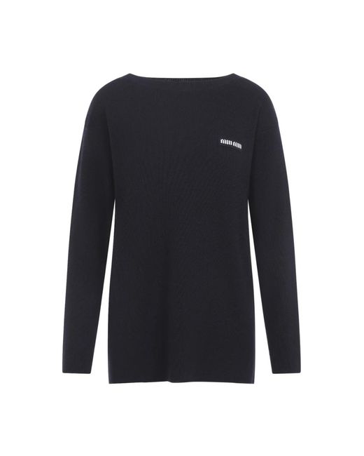 Miu Miu Blue Round-Neck Knitwear