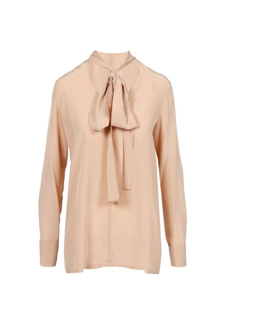 Sportmax Overhemden ,Roze ,Zijden Lange Mouw V-Hals Shirt in het Natural