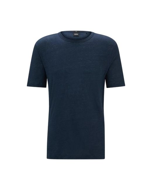 Boss Leinen regular-fit crew-neck t-shirt navy in Blue für Herren