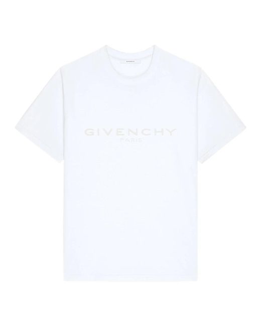Givenchy Tops ,Wit ,Katoen T-Shirt Van Katoen En Zijde Met Paris Jacquard in het White voor heren