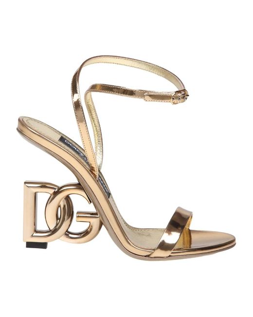 Sandalias keira de cuero espejo dorado Dolce & Gabbana de color Metallic