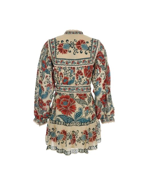 Farm Rio Kleurrijke Lange Mouw Mini Jurk in het Multicolor