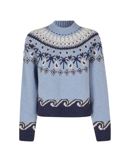 Alanui Blue Round-Neck Knitwear
