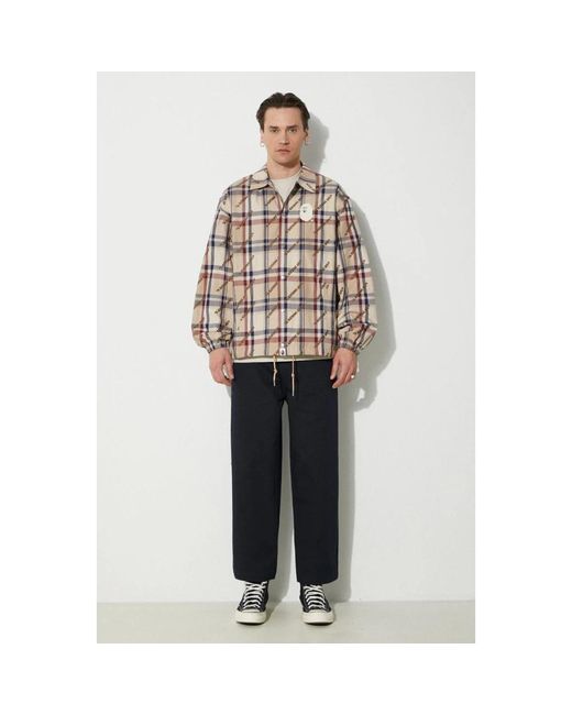 A Bathing Ape Logo Check Pattern Coach Jacket in Brown für Herren