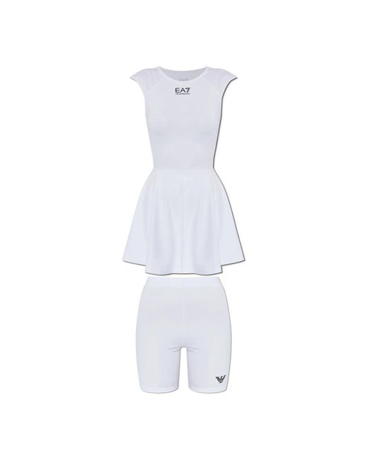 EA7 Kleedjes ,Wit ,Leer Set: Jurk En Shorts in het White