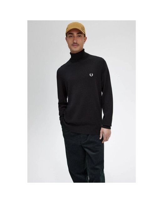 Fred Perry Truien & Vesten ,Zwart ,Katoen High Neck Turtleneck in het Black voor heren