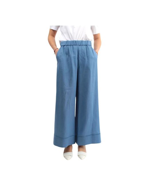 Pantalones azules de lino con cintura elástica Max Mara de color Blue