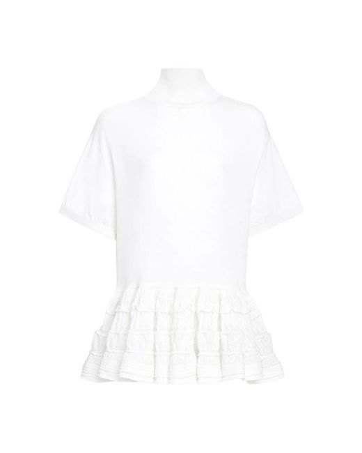 Alaïa Truien & Vesten ,Wit ,Geribbelde Coltrui Top in het White