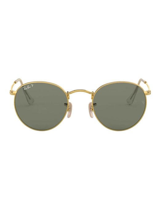 Ray-Ban Retro Ronde Metalen Zonnebril Gepolariseerd in het Yellow