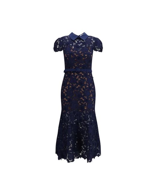 Self-Portrait Kleedjes ,Blauw ,Polyester Guipure Lace Midi Dress in het Blue