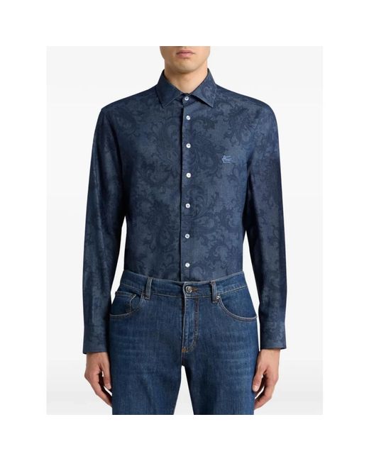 Etro Overhemden ,Blauw ,Denim Cotton Denim Shirt in het Blue voor heren