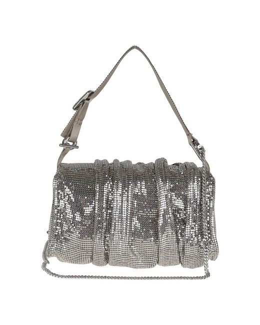 Benedetta Bruzziches Gray Metall Mesh Seiden Schultertasche