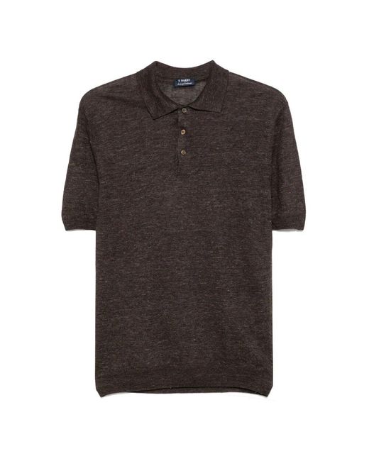 Barba Napoli Leinen Poloshirt Made in Black für Herren