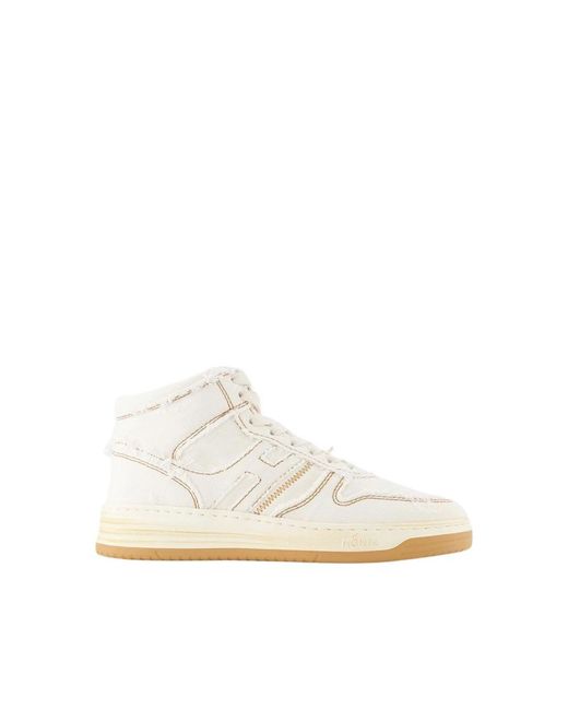 Hogan White Contrast-Stitch High-Top Lace-Up Sneakers