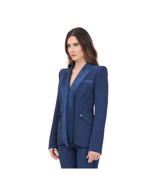 Elisabetta Franchi Blue Blaue smokingjacke mit satinrevers