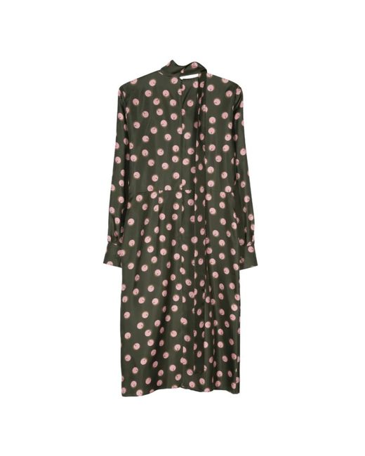 Fendi Kleedjes ,Groen ,Zijden Jurk Met Stippen En Hoge Hals in het Black