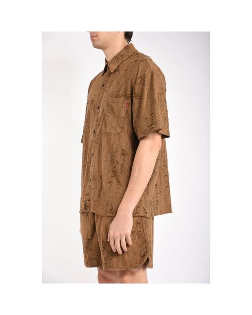 Acupuncture Brown Short Sleeve Shirts for men