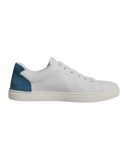 Dolce & Gabbana Blue Weiße Blaue Leder Low Top Sneakers