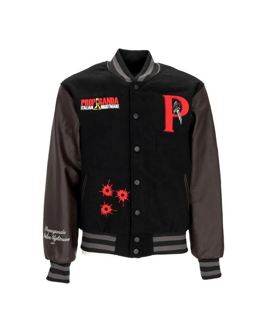 Propaganda Jassen ,Zwart ,Polyester Nightmare Varsity College Jack Zwart/Bruin in het Black voor heren