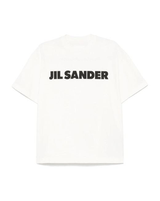 Jil Sander Tops ,Wit ,Katoen Logo T-Shirt in het White