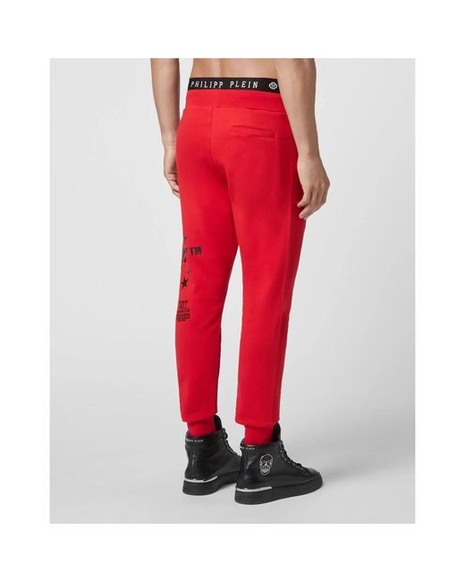 Philipp Plein Broeken ,Rood ,Katoen Cotton Fleece Joggers in het Red voor heren