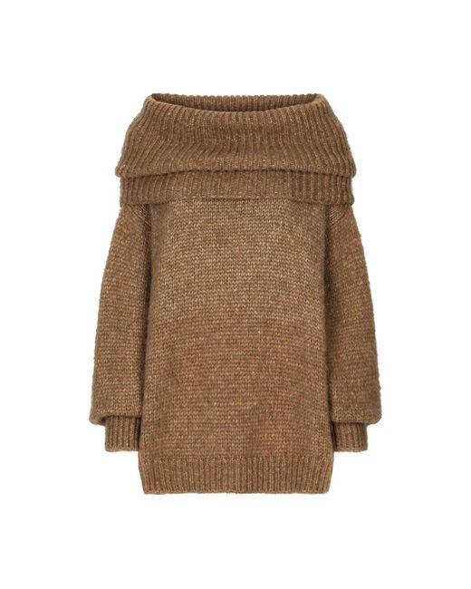 Dolce & Gabbana Brown Geripptes off-shoulder-kleid,oversized llama sweater mit maxi-kragen
