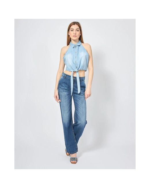 GAUDI Blue Blaue Chambray-Bluse Mit Frontknoten