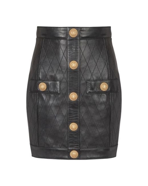 Gonna in pelle con cuciture e bottoni di Balmain in Gray