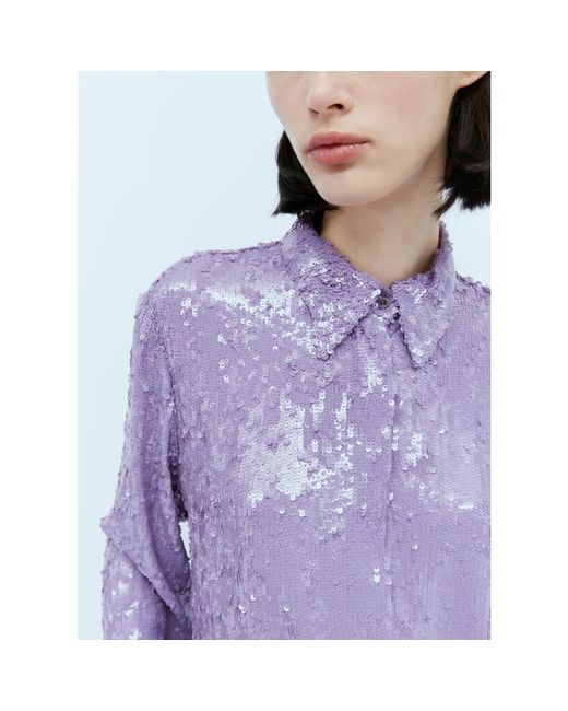 Dries Van Noten Purple Paillettenverziertes hemd