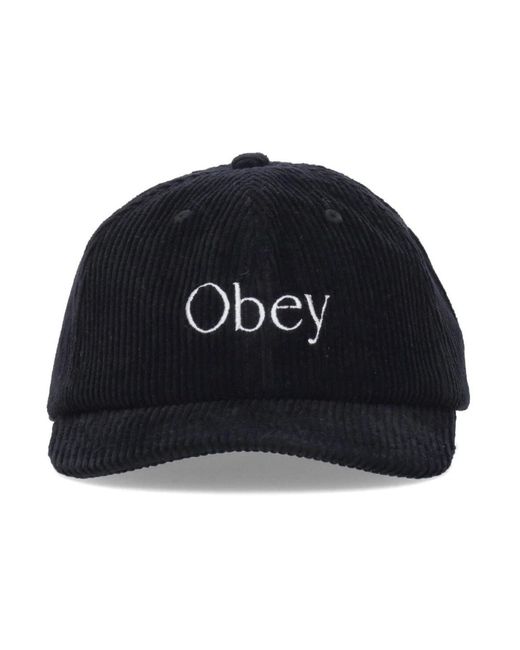 Obey Accessoires ,Zwart ,Katoen Velvet Curved Visor Strapback Cap Zwart in het Black voor heren