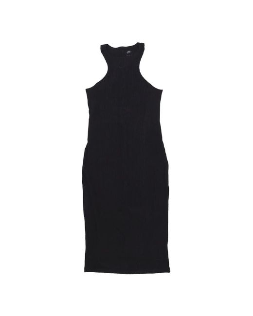 Nike Fitness ,Zwart ,Katoen Rib Midi Jurk Zwart in het Black