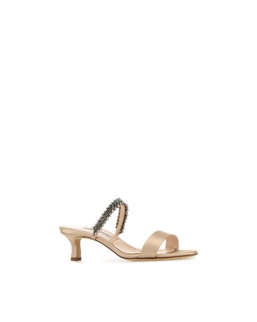 Manolo Blahnik Natural Heeled Mules
