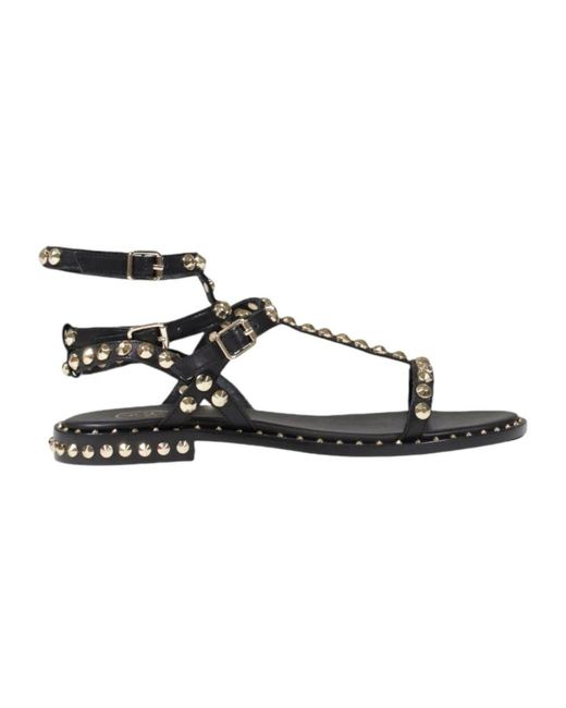 Ash Metallic Schwarze lederbogen sandalen mit schnalle