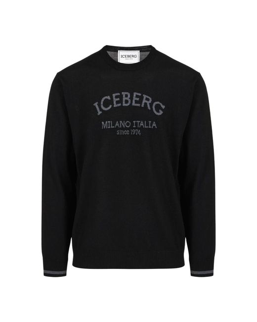 Iceberg Round-Neck Knitwear in het Black voor heren