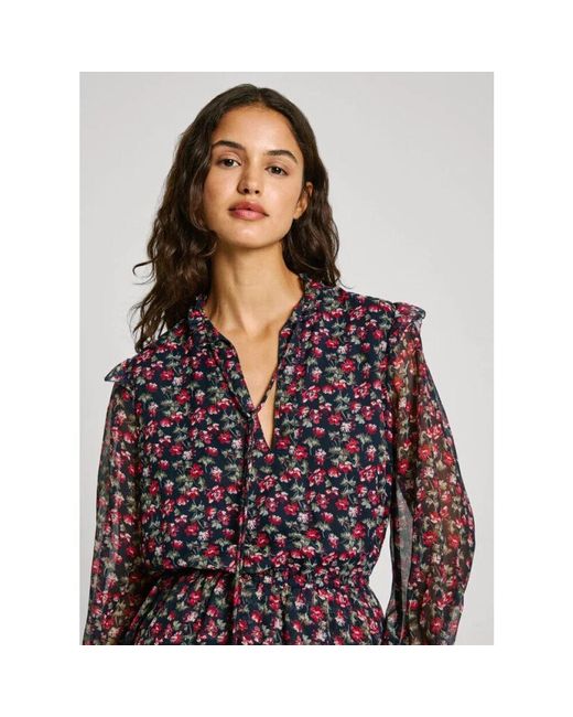 Pepe Jeans Multicolor Blumiges chiffon minikleid mit rüschen
