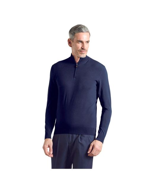 Colombo Truien & Vesten ,Blauw ,Wol Blauwe Wol Half-Zip Sweater in het Blue voor heren