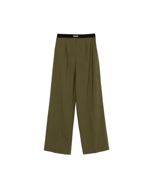MSGM Groene Elastische Taille Geplooide Broek in het Green