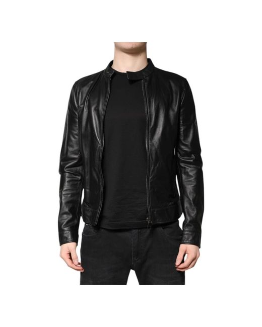 Dolce & Gabbana Black Leather Jackets for men