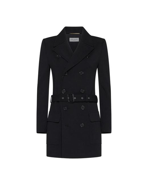 Saint Laurent Double-Breasted Coats in het Black