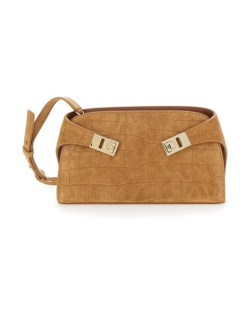 Ferragamo Tassen ,Leer Hug Crossbody Bag in het Brown