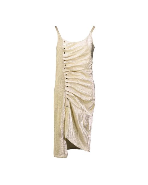 Rabanne Kleedjes ,Geel ,Gedrapeerde Lurex Jurk Metallic Goud